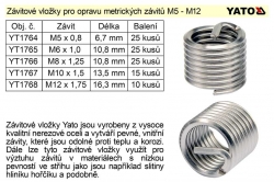 Závitová vložka Heli-coil, V-coil M8 x 1,25 balení 20 kusů YATO 